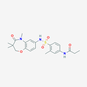 molecular formula C22H27N3O5S B2621608 N-(3-methyl-4-(N-(3,3,5-trimethyl-4-oxo-2,3,4,5-tetrahydrobenzo[b][1,4]oxazepin-7-yl)sulfamoyl)phenyl)propionamide CAS No. 922023-35-6