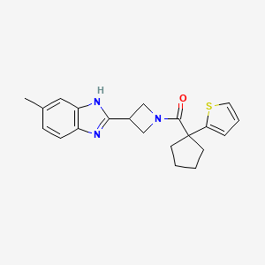 molecular formula C21H23N3OS B2621611 (3-(5-methyl-1H-benzo[d]imidazol-2-yl)azetidin-1-yl)(1-(thiophen-2-yl)cyclopentyl)methanone CAS No. 1396886-24-0