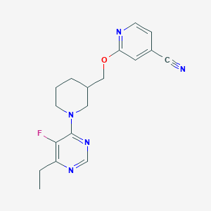 molecular formula C18H20FN5O B2621617 2-[[1-(6-Ethyl-5-fluoropyrimidin-4-yl)piperidin-3-yl]methoxy]pyridine-4-carbonitrile CAS No. 2380097-11-8