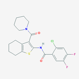 molecular formula C21H21ClF2N2O2S B262163 2-chloro-4,5-difluoro-N-[3-(1-piperidinylcarbonyl)-4,5,6,7-tetrahydro-1-benzothien-2-yl]benzamide 