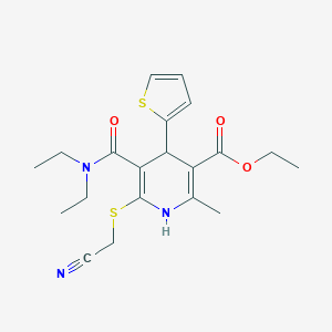 molecular formula C20H25N3O3S2 B262165 Ethyl 6-[(cyanomethyl)sulfanyl]-5-(diethylcarbamoyl)-2-methyl-4-(thiophen-2-yl)-1,4-dihydropyridine-3-carboxylate 