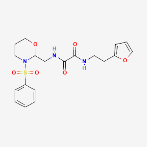 molecular formula C19H23N3O6S B2621729 N1-(2-(furan-2-yl)ethyl)-N2-((3-(phenylsulfonyl)-1,3-oxazinan-2-yl)methyl)oxalamide CAS No. 872881-39-5