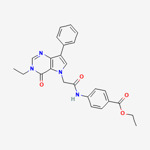 molecular formula C25H24N4O4 B2621733 ethyl 4-{[(3-ethyl-4-oxo-7-phenyl-3,4-dihydro-5H-pyrrolo[3,2-d]pyrimidin-5-yl)acetyl]amino}benzoate CAS No. 1251692-66-6