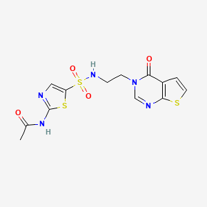 molecular formula C13H13N5O4S3 B2621735 N-(5-(N-(2-(4-oxothieno[2,3-d]pyrimidin-3(4H)-yl)ethyl)sulfamoyl)thiazol-2-yl)acetamide CAS No. 1903303-68-3