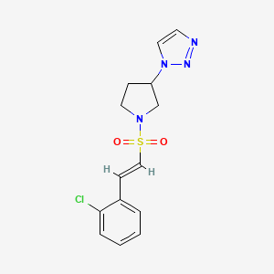 molecular formula C14H15ClN4O2S B2621740 1-[1-[(E)-2-(2-Chlorophenyl)ethenyl]sulfonylpyrrolidin-3-yl]triazole CAS No. 2173611-72-6