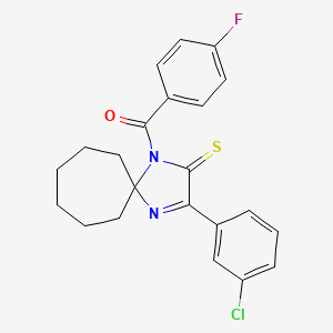 molecular formula C22H20ClFN2OS B2621759 3-(3-Chlorophenyl)-1-(4-fluorobenzoyl)-1,4-diazaspiro[4.6]undec-3-ene-2-thione CAS No. 1223994-27-1