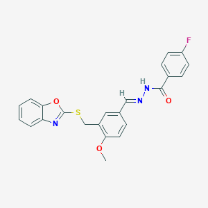 molecular formula C23H18FN3O3S B262177 N'-{3-[(1,3-benzoxazol-2-ylsulfanyl)methyl]-4-methoxybenzylidene}-4-fluorobenzohydrazide 