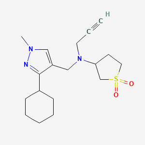 molecular formula C18H27N3O2S B2621797 N-[(3-Cyclohexyl-1-methylpyrazol-4-yl)methyl]-1,1-dioxo-N-prop-2-ynylthiolan-3-amine CAS No. 1645443-84-0