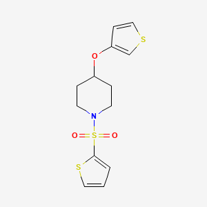 molecular formula C13H15NO3S3 B2621802 1-(Thiophen-2-ylsulfonyl)-4-(thiophen-3-yloxy)piperidine CAS No. 2034365-18-7