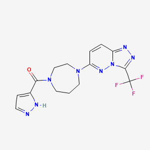 molecular formula C15H15F3N8O B2621843 1H-Pyrazol-5-yl-[4-[3-(trifluoromethyl)-[1,2,4]triazolo[4,3-b]pyridazin-6-yl]-1,4-diazepan-1-yl]methanone CAS No. 2380168-06-7