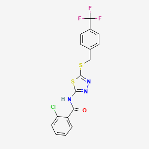 molecular formula C17H11ClF3N3OS2 B2621864 2-chloro-N-[5-[[4-(trifluoromethyl)phenyl]methylsulfanyl]-1,3,4-thiadiazol-2-yl]benzamide CAS No. 392301-35-8