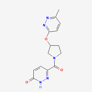 molecular formula C14H15N5O3 B2621874 6-(3-((6-methylpyridazin-3-yl)oxy)pyrrolidine-1-carbonyl)pyridazin-3(2H)-one CAS No. 2034435-13-5