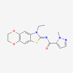 (E)-N-(3-ethyl-6,7-dihydro-[1,4]dioxino[2',3':4,5]benzo[1,2-d]thiazol-2(3H)-ylidene)-1-methyl-1H-pyrazole-5-carboxamide