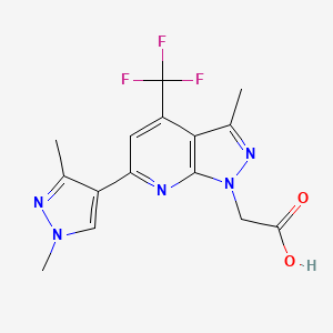 molecular formula C15H14F3N5O2 B2621914 [6-(1,3-dimethyl-1H-pyrazol-4-yl)-3-methyl-4-(trifluoromethyl)-1H-pyrazolo[3,4-b]pyridin-1-yl]acetic acid CAS No. 1006477-40-2