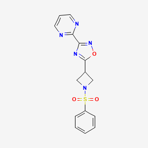 molecular formula C15H13N5O3S B2621941 5-(1-(Phenylsulfonyl)azetidin-3-yl)-3-(pyrimidin-2-yl)-1,2,4-oxadiazole CAS No. 1327528-94-8