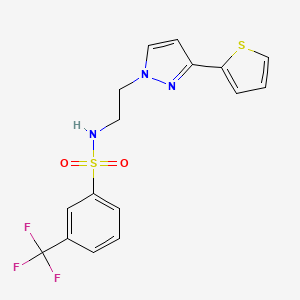 molecular formula C16H14F3N3O2S2 B2621978 N-(2-(3-(thiophen-2-yl)-1H-pyrazol-1-yl)ethyl)-3-(trifluoromethyl)benzenesulfonamide CAS No. 1797225-21-8