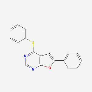 molecular formula C18H12N2OS B2621990 6-Phenyl-4-(phenylsulfanyl)furo[2,3-d]pyrimidine CAS No. 866038-99-5