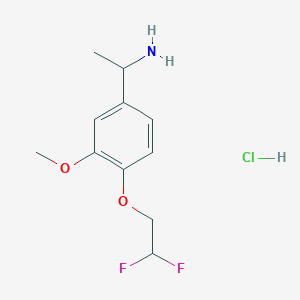 molecular formula C11H16ClF2NO2 B2622000 1-[4-(2,2-Difluoroethoxy)-3-methoxyphenyl]ethanamine hydrochloride CAS No. 1373866-16-0