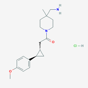 B2622010 1-[4-(Aminomethyl)-4-methylpiperidin-1-yl]-2-[(1S,2R)-2-(4-methoxyphenyl)cyclopropyl]ethanone;hydrochloride CAS No. 2418596-80-0