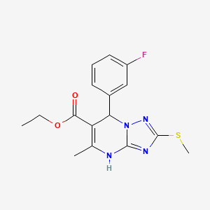 molecular formula C16H17FN4O2S B2622041 Ethyl 7-(3-fluorophenyl)-5-methyl-2-(methylthio)-4,7-dihydro-[1,2,4]triazolo[1,5-a]pyrimidine-6-carboxylate CAS No. 909574-74-9