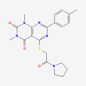 molecular formula C21H23N5O3S B2622046 1,3-dimethyl-5-((2-oxo-2-(pyrrolidin-1-yl)ethyl)thio)-7-(p-tolyl)pyrimido[4,5-d]pyrimidine-2,4(1H,3H)-dione CAS No. 893909-79-0