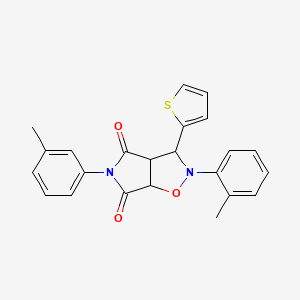 molecular formula C23H20N2O3S B2622055 3-(thiophen-2-yl)-5-(m-tolyl)-2-(o-tolyl)dihydro-2H-pyrrolo[3,4-d]isoxazole-4,6(5H,6aH)-dione CAS No. 1005060-09-2