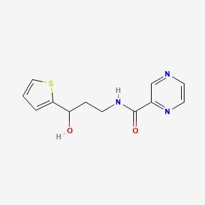 molecular formula C12H13N3O2S B2622058 N-(3-hydroxy-3-(thiophen-2-yl)propyl)pyrazine-2-carboxamide CAS No. 1421490-94-9