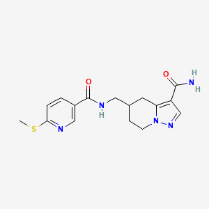 molecular formula C16H19N5O2S B2622061 5-[[(6-Methylsulfanylpyridine-3-carbonyl)amino]methyl]-4,5,6,7-tetrahydropyrazolo[1,5-a]pyridine-3-carboxamide CAS No. 2109374-10-7