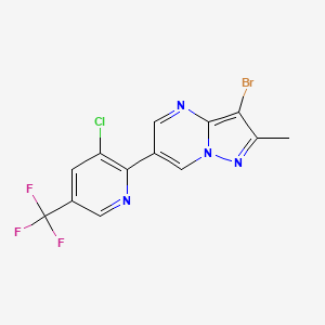 molecular formula C13H7BrClF3N4 B2622062 3-Bromo-6-(3-chloro-5-(trifluoromethyl)-2-pyridinyl)-2-methylpyrazolo[1,5-a]pyrimidine CAS No. 338953-41-6