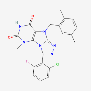 molecular formula C22H18ClFN6O2 B2622078 3-(2-chloro-6-fluorophenyl)-9-(2,5-dimethylbenzyl)-5-methyl-5H-[1,2,4]triazolo[4,3-e]purine-6,8(7H,9H)-dione CAS No. 921533-47-3