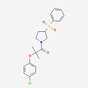 molecular formula C20H22ClNO4S B2622088 2-(4-Chlorophenoxy)-2-methyl-1-(3-(phenylsulfonyl)pyrrolidin-1-yl)propan-1-one CAS No. 1795298-75-7