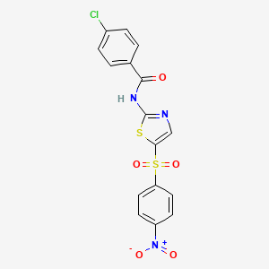 molecular formula C16H10ClN3O5S2 B2622096 4-chloro-N-{5-[(4-nitrophenyl)sulfonyl]-1,3-thiazol-2-yl}benzamide CAS No. 302548-40-9