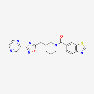 molecular formula C20H18N6O2S B2622097 Benzo[d]thiazol-6-yl(3-((3-(pyrazin-2-yl)-1,2,4-oxadiazol-5-yl)methyl)piperidin-1-yl)methanone CAS No. 1705559-47-2