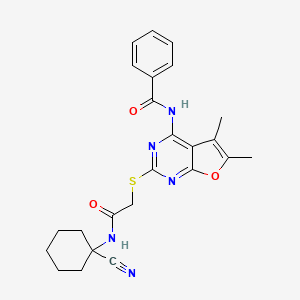 molecular formula C24H25N5O3S B2622121 N-[2-[2-[(1-cyanocyclohexyl)amino]-2-oxoethyl]sulfanyl-5,6-dimethylfuro[2,3-d]pyrimidin-4-yl]benzamide CAS No. 1110887-81-4