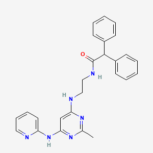 molecular formula C26H26N6O B2622153 N-(2-((2-methyl-6-(pyridin-2-ylamino)pyrimidin-4-yl)amino)ethyl)-2,2-diphenylacetamide CAS No. 1396843-40-5