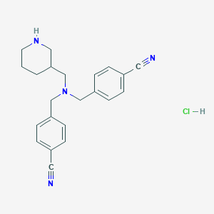 molecular formula C22H25ClN4 B2622185 4,4'-(((Piperidin-3-ylmethyl)azanediyl)bis(methylene))dibenzonitrile hydrochloride CAS No. 1353985-11-1