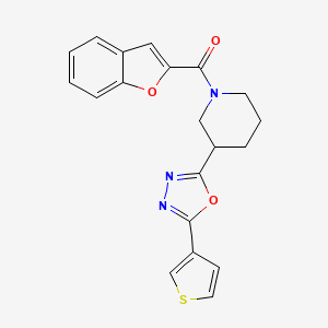 molecular formula C20H17N3O3S B2622187 Benzofuran-2-yl(3-(5-(thiophen-3-yl)-1,3,4-oxadiazol-2-yl)piperidin-1-yl)methanone CAS No. 1797286-92-0