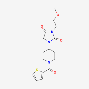 molecular formula C16H21N3O4S B2622201 3-(2-Methoxyethyl)-1-[1-(thiophene-2-carbonyl)piperidin-4-yl]imidazolidine-2,4-dione CAS No. 2034605-37-1