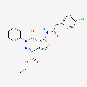 molecular formula C23H18ClN3O4S B2622203 Ethyl 5-[[2-(4-chlorophenyl)acetyl]amino]-4-oxo-3-phenylthieno[3,4-d]pyridazine-1-carboxylate CAS No. 851947-59-6