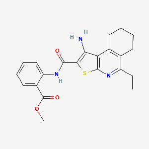 molecular formula C22H23N3O3S B2622228 Methyl 2-(1-amino-5-ethyl-6,7,8,9-tetrahydrothieno[2,3-c]isoquinoline-2-carboxamido)benzoate CAS No. 938033-59-1