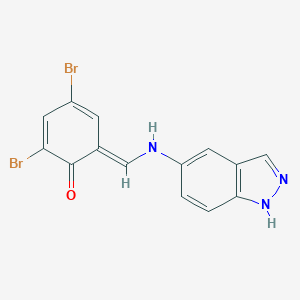 molecular formula C14H9Br2N3O B262224 (6E)-2,4-dibromo-6-[(1H-indazol-5-ylamino)methylidene]cyclohexa-2,4-dien-1-one 
