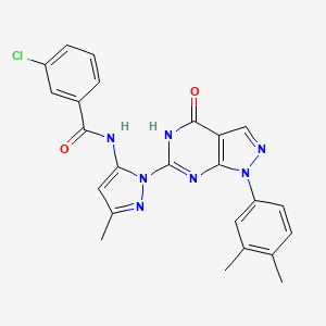 3-chloro-N-(1-(1-(3,4-dimethylphenyl)-4-oxo-4,5-dihydro-1H-pyrazolo[3,4-d]pyrimidin-6-yl)-3-methyl-1H-pyrazol-5-yl)benzamide