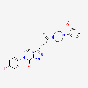 molecular formula C24H23FN6O3S B2622265 7-(4-fluorophenyl)-3-((2-(4-(2-methoxyphenyl)piperazin-1-yl)-2-oxoethyl)thio)-[1,2,4]triazolo[4,3-a]pyrazin-8(7H)-one CAS No. 1223963-01-6