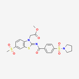 molecular formula C22H23N3O7S3 B2622271 Methyl 2-[6-methylsulfonyl-2-(4-pyrrolidin-1-ylsulfonylbenzoyl)imino-1,3-benzothiazol-3-yl]acetate CAS No. 865198-44-3