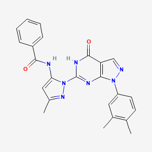 molecular formula C24H21N7O2 B2622306 N-(1-(1-(3,4-dimethylphenyl)-4-oxo-4,5-dihydro-1H-pyrazolo[3,4-d]pyrimidin-6-yl)-3-methyl-1H-pyrazol-5-yl)benzamide CAS No. 1172333-30-0