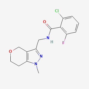 molecular formula C15H15ClFN3O2 B2622307 2-chloro-6-fluoro-N-((1-methyl-1,4,6,7-tetrahydropyrano[4,3-c]pyrazol-3-yl)methyl)benzamide CAS No. 1797015-79-2