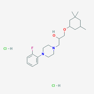 molecular formula C22H37Cl2FN2O2 B2622313 1-(4-(2-Fluorophenyl)piperazin-1-yl)-3-((3,3,5-trimethylcyclohexyl)oxy)propan-2-ol dihydrochloride CAS No. 1049794-88-8