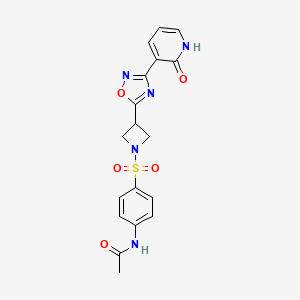 molecular formula C18H17N5O5S B2622332 N-(4-((3-(3-(2-oxo-1,2-dihydropyridin-3-yl)-1,2,4-oxadiazol-5-yl)azetidin-1-yl)sulfonyl)phenyl)acetamide CAS No. 1396885-08-7