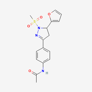 N-(4-(5-(furan-2-yl)-1-(methylsulfonyl)-4,5-dihydro-1H-pyrazol-3-yl)phenyl)acetamide