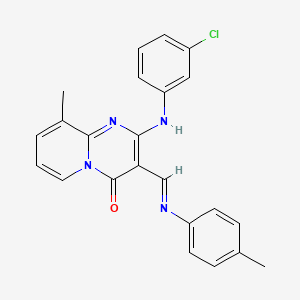 molecular formula C23H19ClN4O B2622367 (E)-2-((3-chlorophenyl)amino)-9-methyl-3-((p-tolylimino)methyl)-4H-pyrido[1,2-a]pyrimidin-4-one CAS No. 392321-55-0